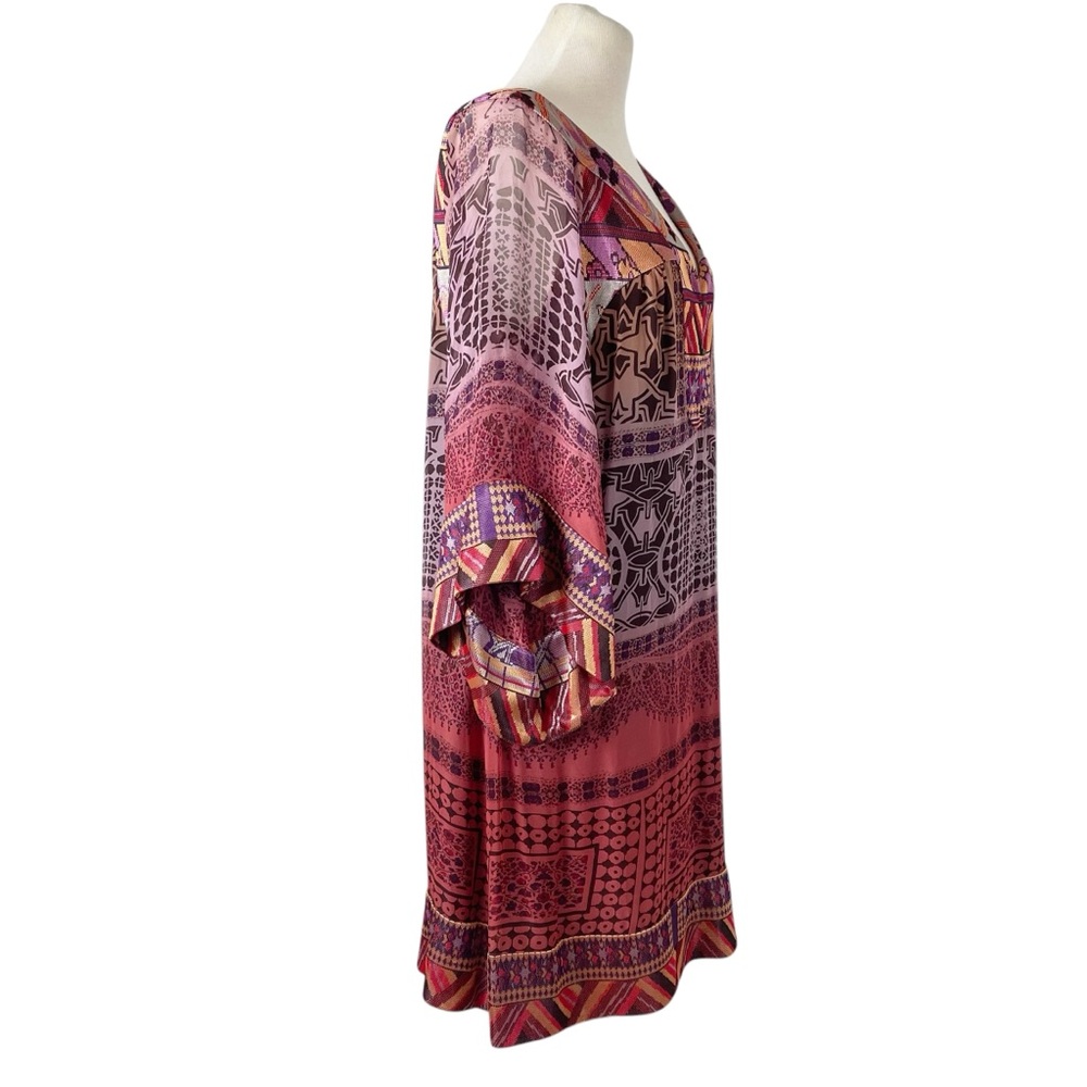 Diane Von Furstenberg Red Orange Purple Printed Silk Tunic Dress - Picture 3 of 7